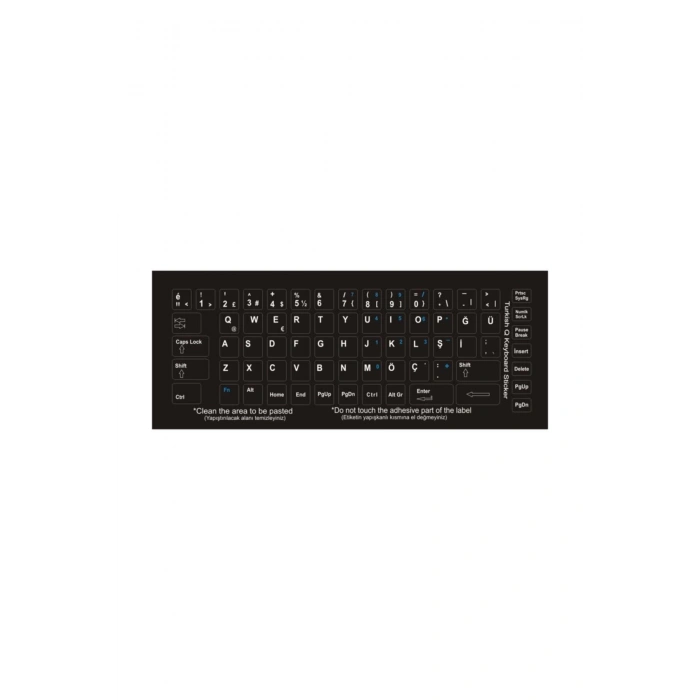 Türkçe Q Klavye Etiketi Laptop Pc Sticker Siyah