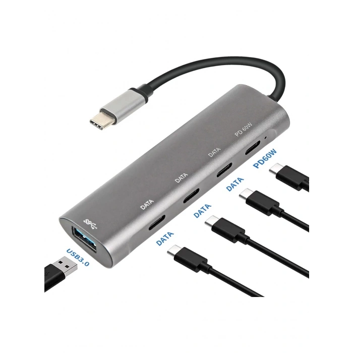 Brs Type-C Çoklayıcı Hub - USB C Hub 5 Port Usb-C 3.0 Pd 60W Macbook Için Uyumlu 5 Port Usb-C Hub
