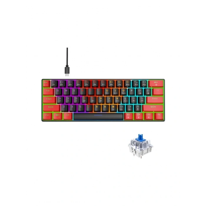 Mini Gaming Mekanik Rgb Klavye Blue Switch - Siyah Kırmızı