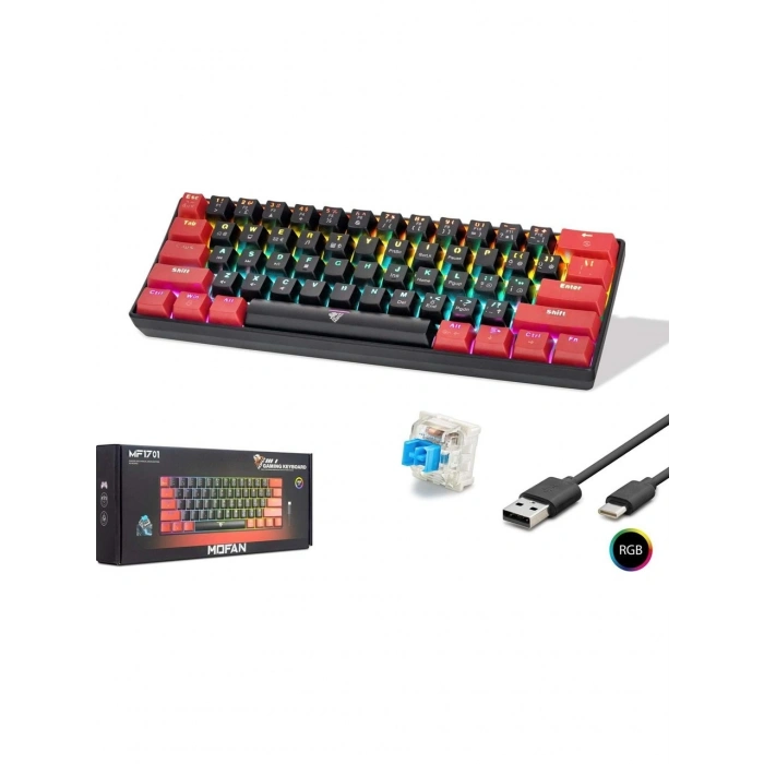 Mini Gaming Mekanik Rgb Klavye Blue Switch - Siyah Kırmızı
