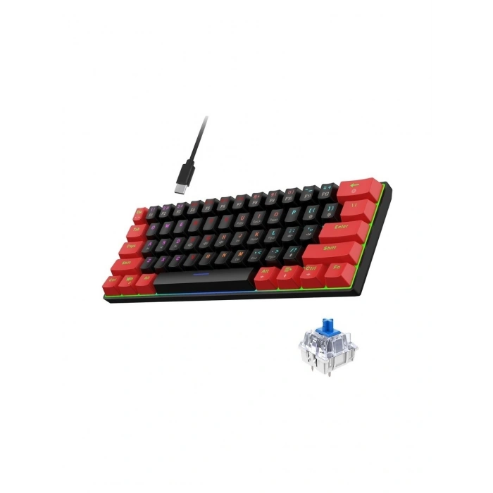 Mini Gaming Mekanik Rgb Klavye Blue Switch - Siyah Kırmızı