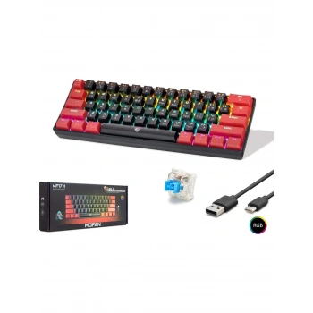 Mini Gaming Mekanik Rgb Klavye Blue Switch - Siyah Kırmızı