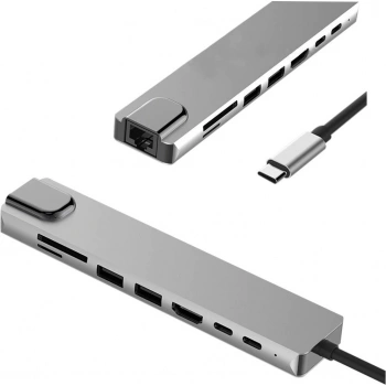 Brs Macbook Uyumlu Type-C™ To 4K HDMI Tv Projeksiyon Ultra Hd 1080P 2* Type-C 2* USB 3.0 1000MBPS Gigabit Ethernet Lan 2* Sd 8ın1 Çevirici Hub Adaptör