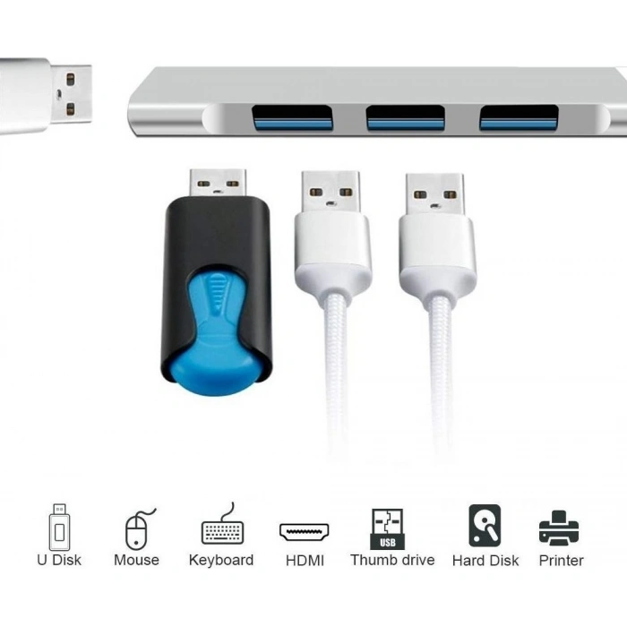 Brs Macbook Uyumlu Type-C To 4* USB 3.0 Splitter 5 Gbps Çevirici Hub Adaptör