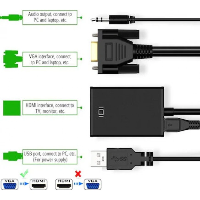 Hadron VGA To HDMI Çevirici + Ses