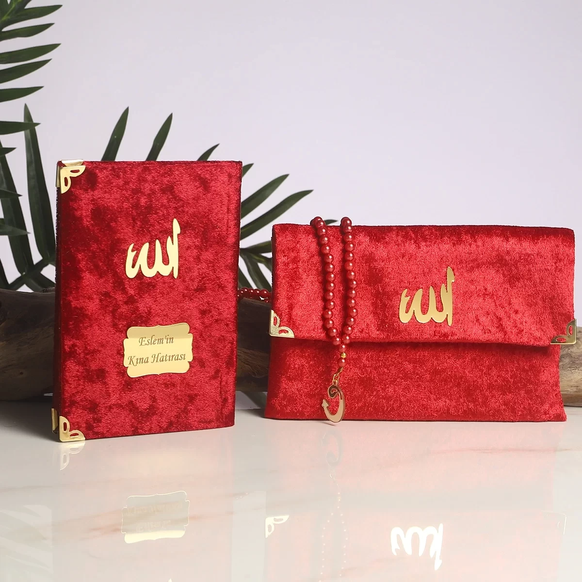 64 Sayfa Bordo Çanta ve İnci Tesbihli Kadife Yasin