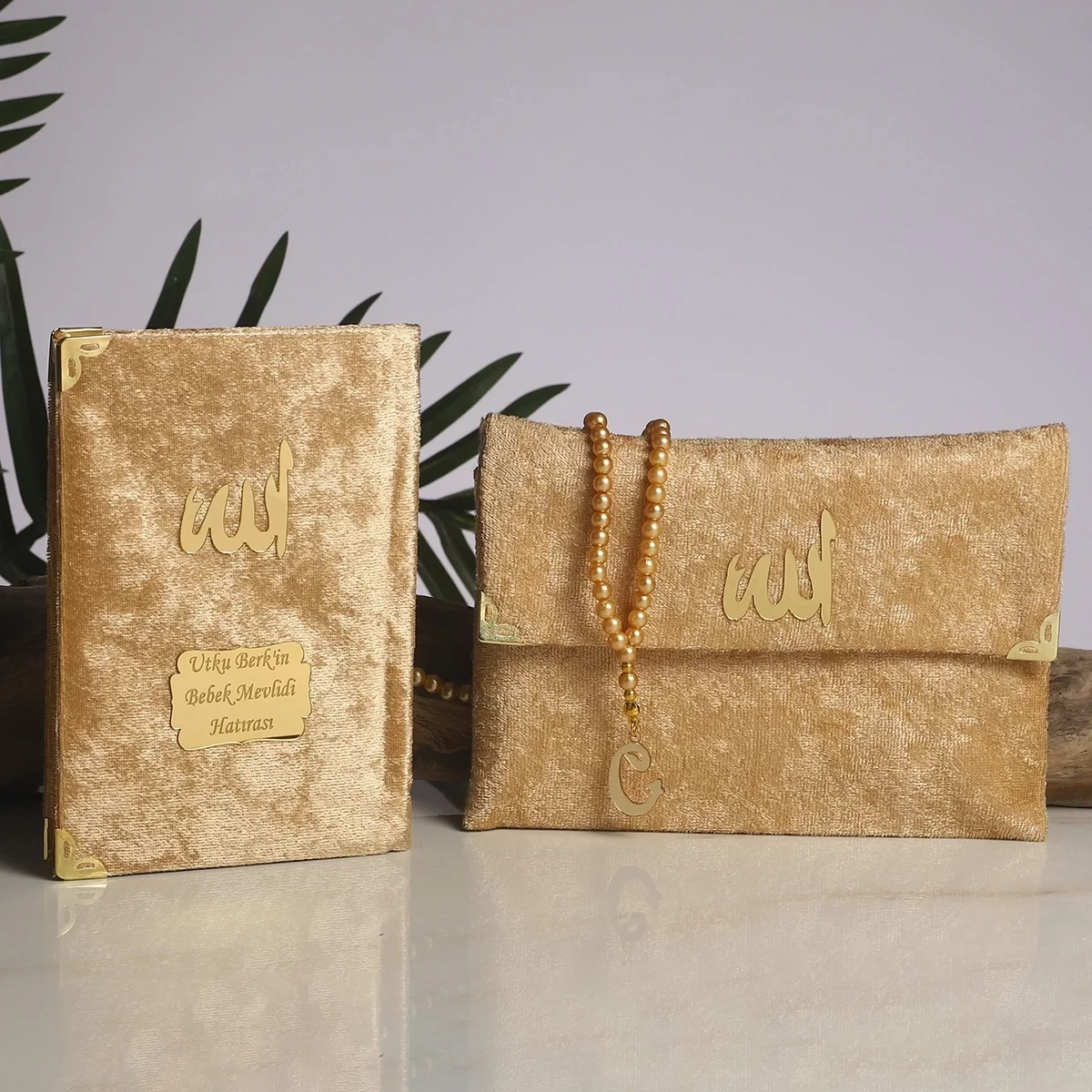 64 Sayfa Gold Çanta ve İnci Tesbihli Kadife Yasin