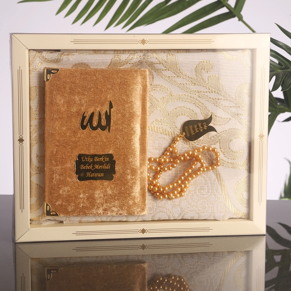 64 Sayfa Gold Kadife Yasin + İnci Tesbih + Kutulu Seccade
