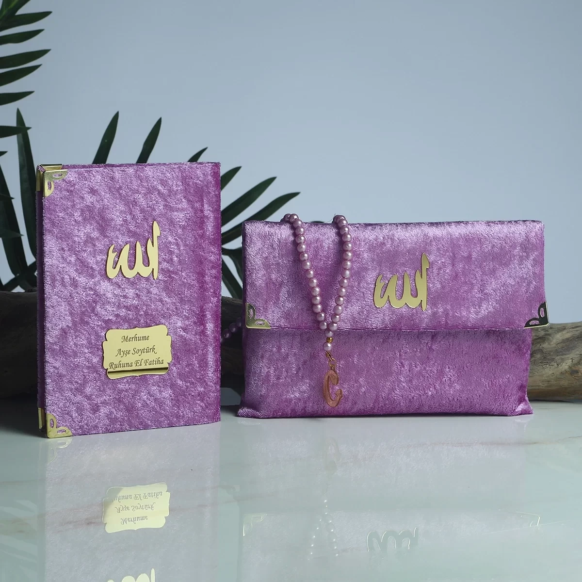 64 Sayfa Lila Çanta ve İnci Tesbihli Kadife Yasin