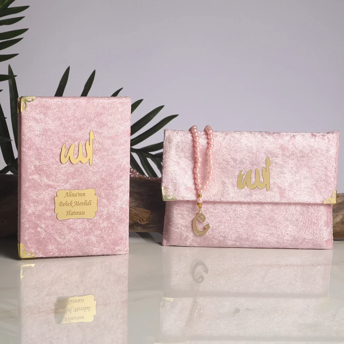 64 Sayfa Pembe Çanta ve İnci Tesbihli Kadife Yasin