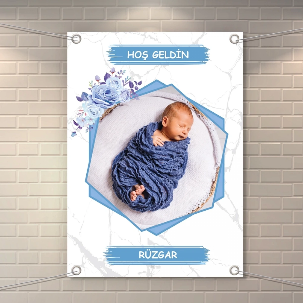 Altıgen Mavi Model Branda Afiş 50 x 70 cm