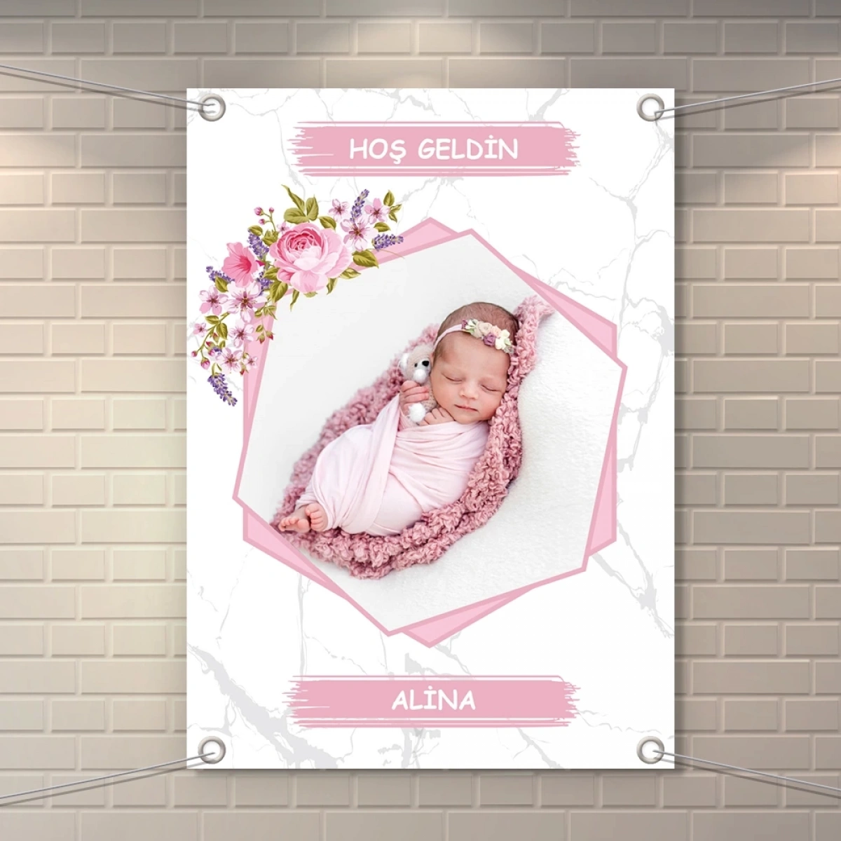 Altıgen Pembe Model Branda Afiş 50 x 70 cm