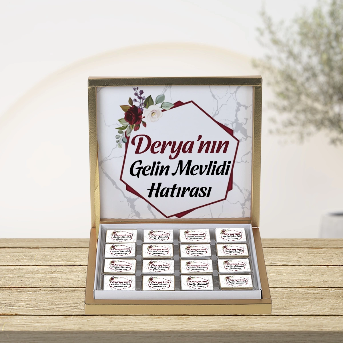 64 Sayfa Altıgen Kırmızı 48li Gold Kutu Çikolata