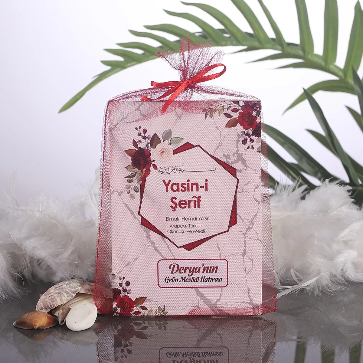 Altıgen Kırmızı Tül Kese + Yasin