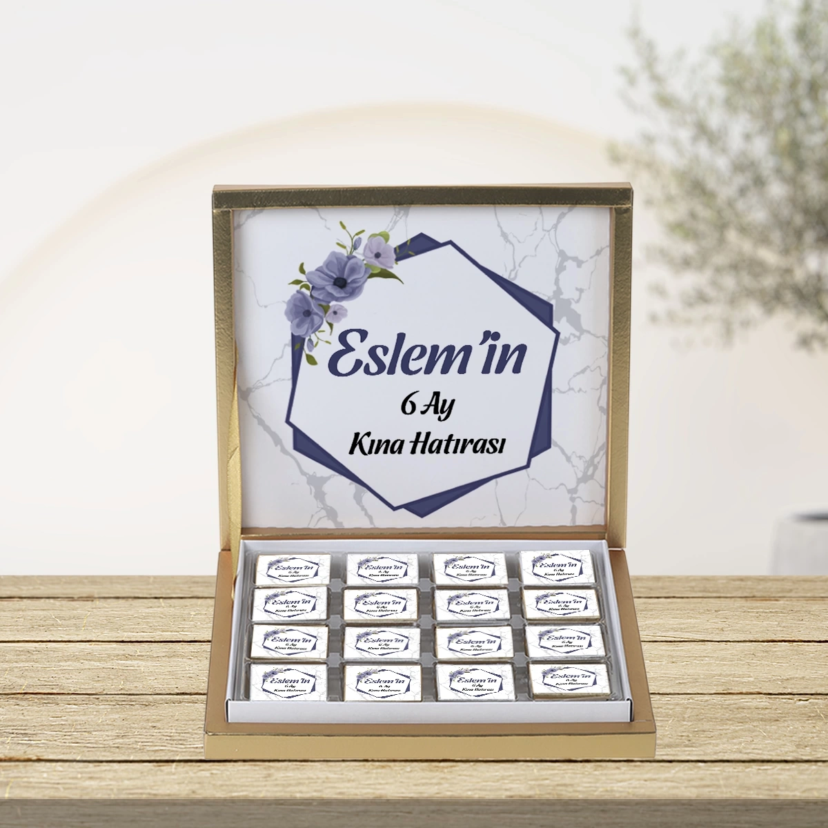 64 Sayfa Altıgen Mor 48li Gold Kutu Çikolata