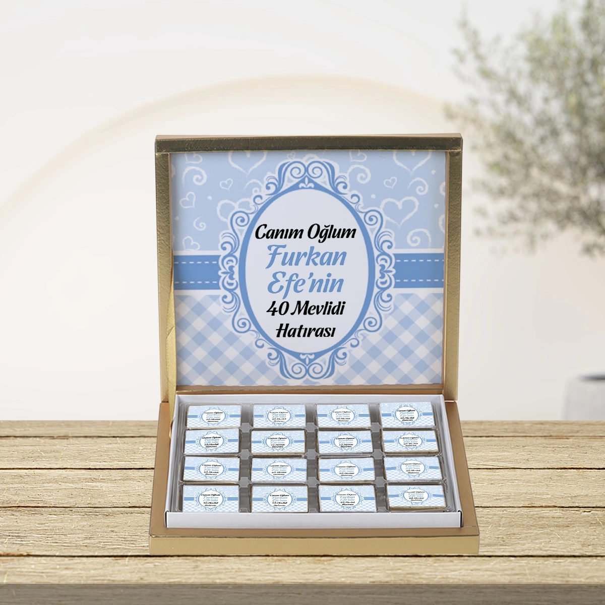 64 Sayfa Kalp Mavi 48li Gold Kutu Çikolata