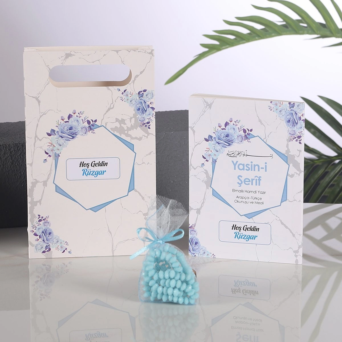 Altıgen Mavi Çanta + Yasin + Kese Tesbih