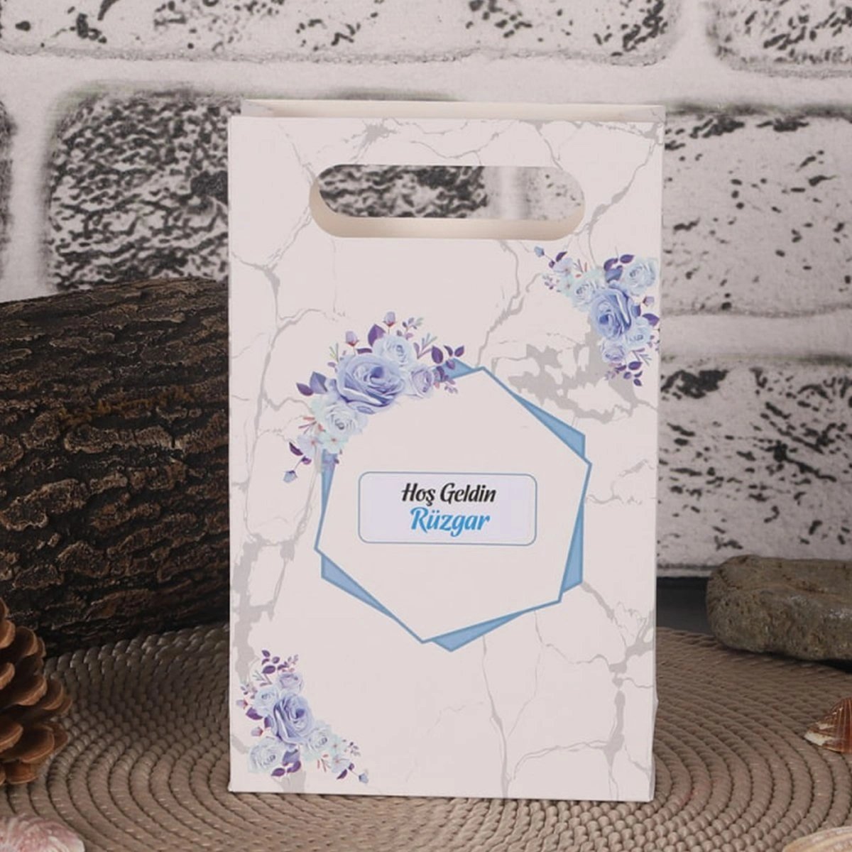 Altıgen Mavi Karton Çanta