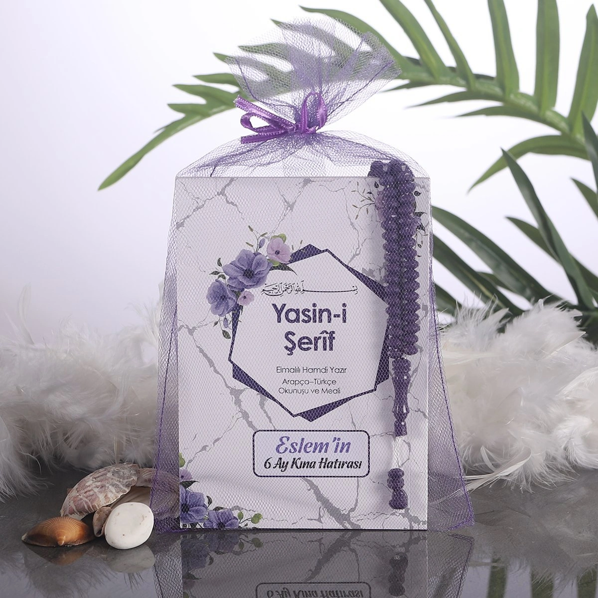 Altıgen Mor Tül Kese + Yasin + Tesbih