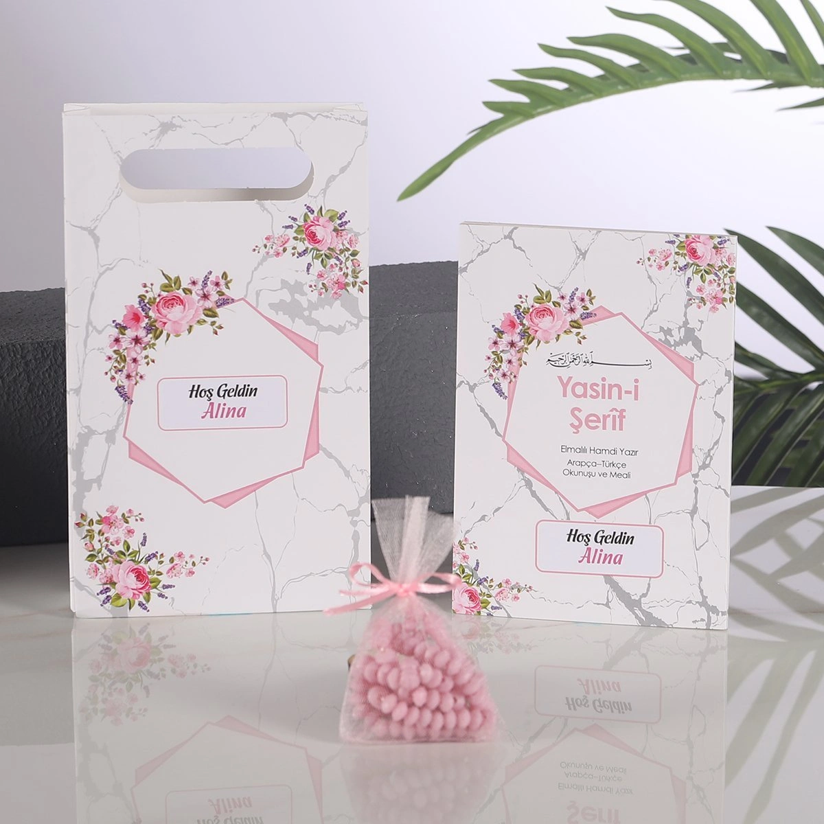 Altıgen Pembe Çanta + Yasin + Kese Tesbih