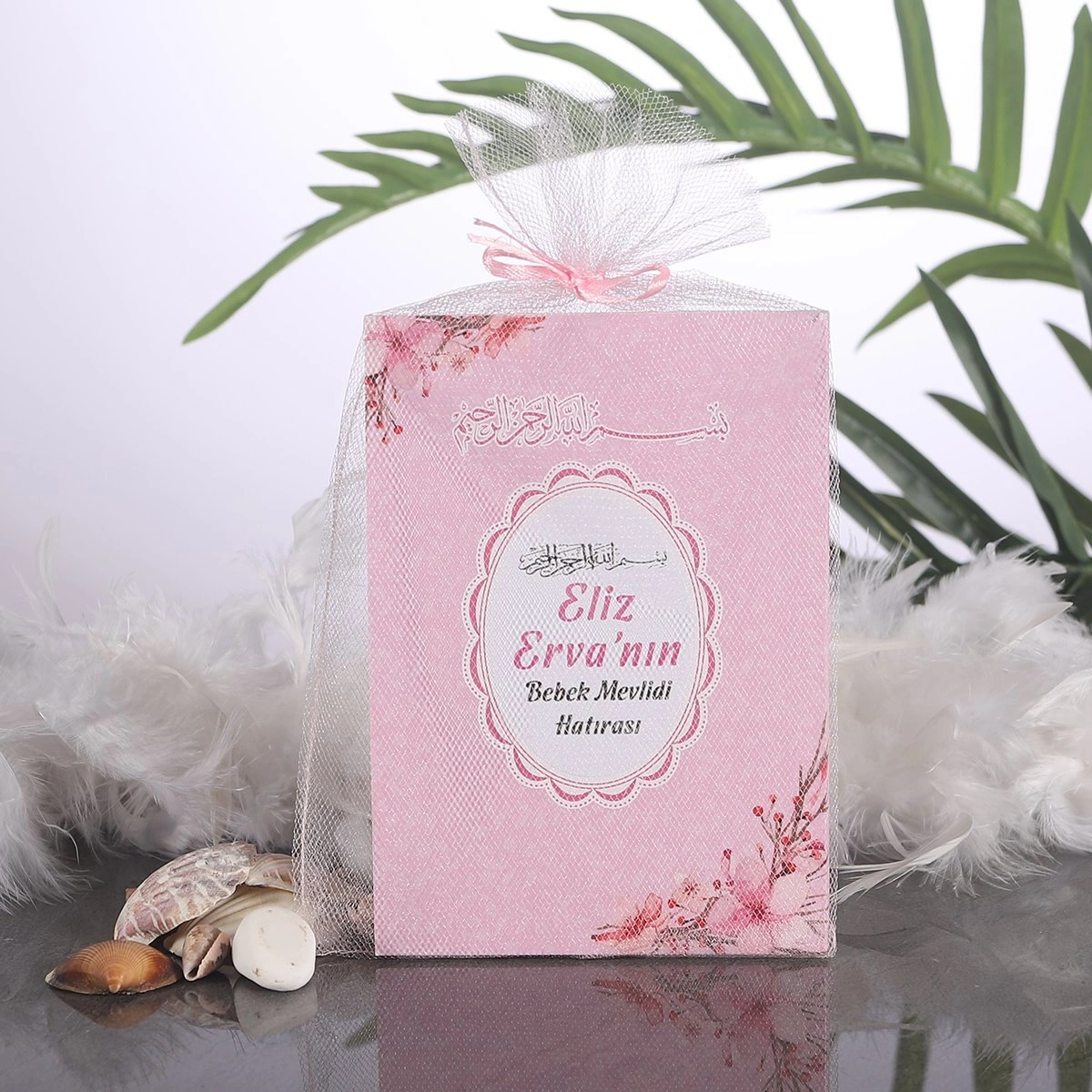 Çiçek Pembe Tül Kese + Yasin