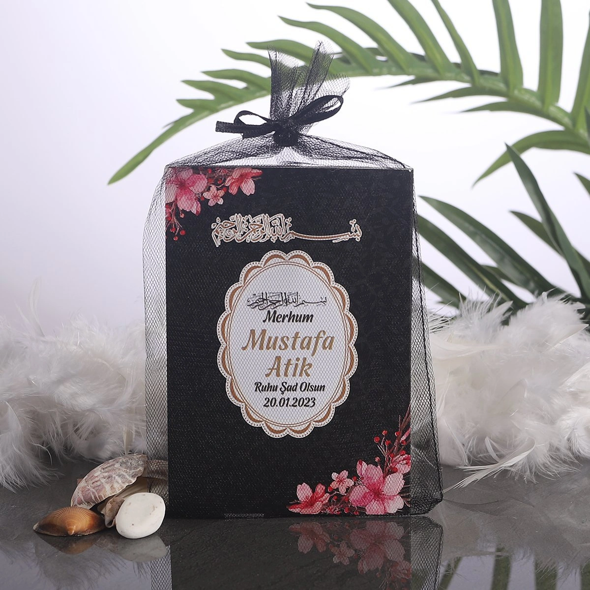 Çiçek Siyah Tül Kese + Yasin