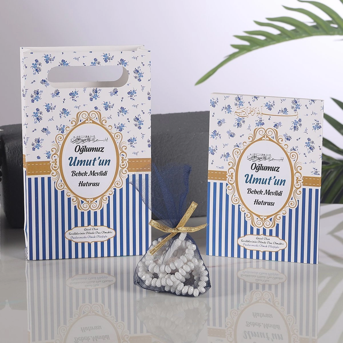 Çizgi Lacivert Çanta + Yasin + Kese Tesbih