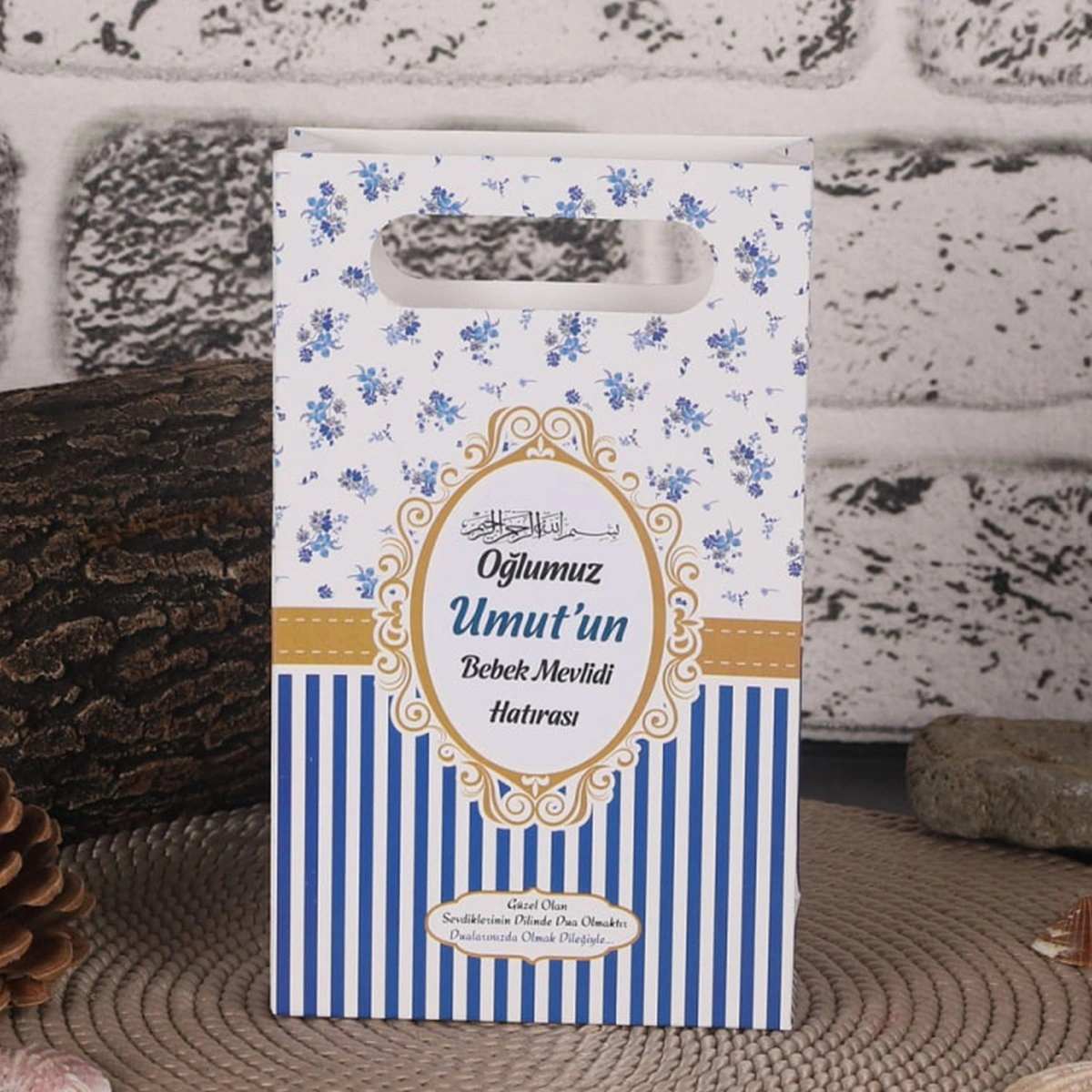 Çizgi Lacivert Karton Çanta