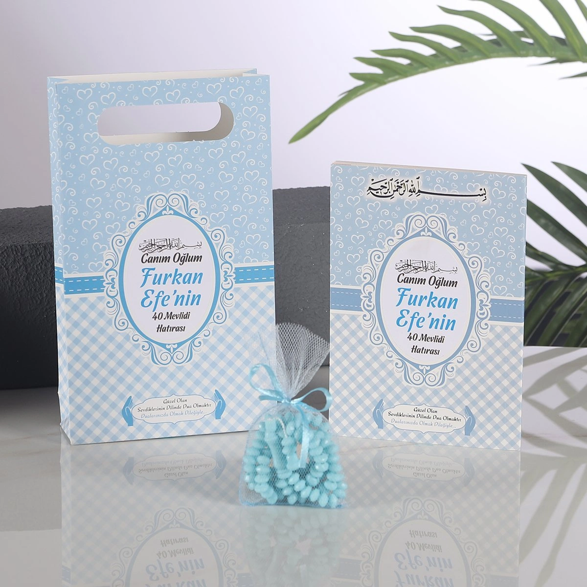 Kalp Mavi Çanta + Yasin + Kese Tesbih