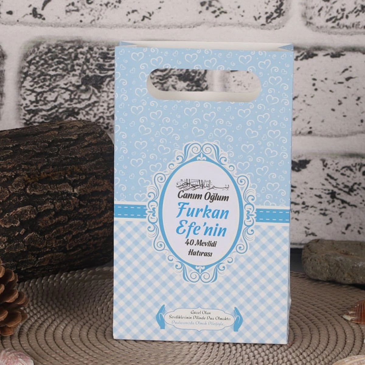 Kalp Mavi Karton Çanta