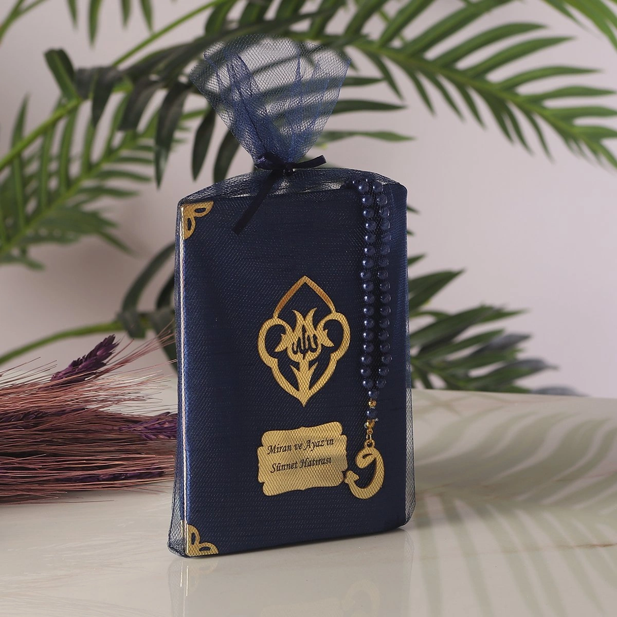 64 Sayfa Lacivert Kese ve İnci Tesbihli Şantuk Yasin