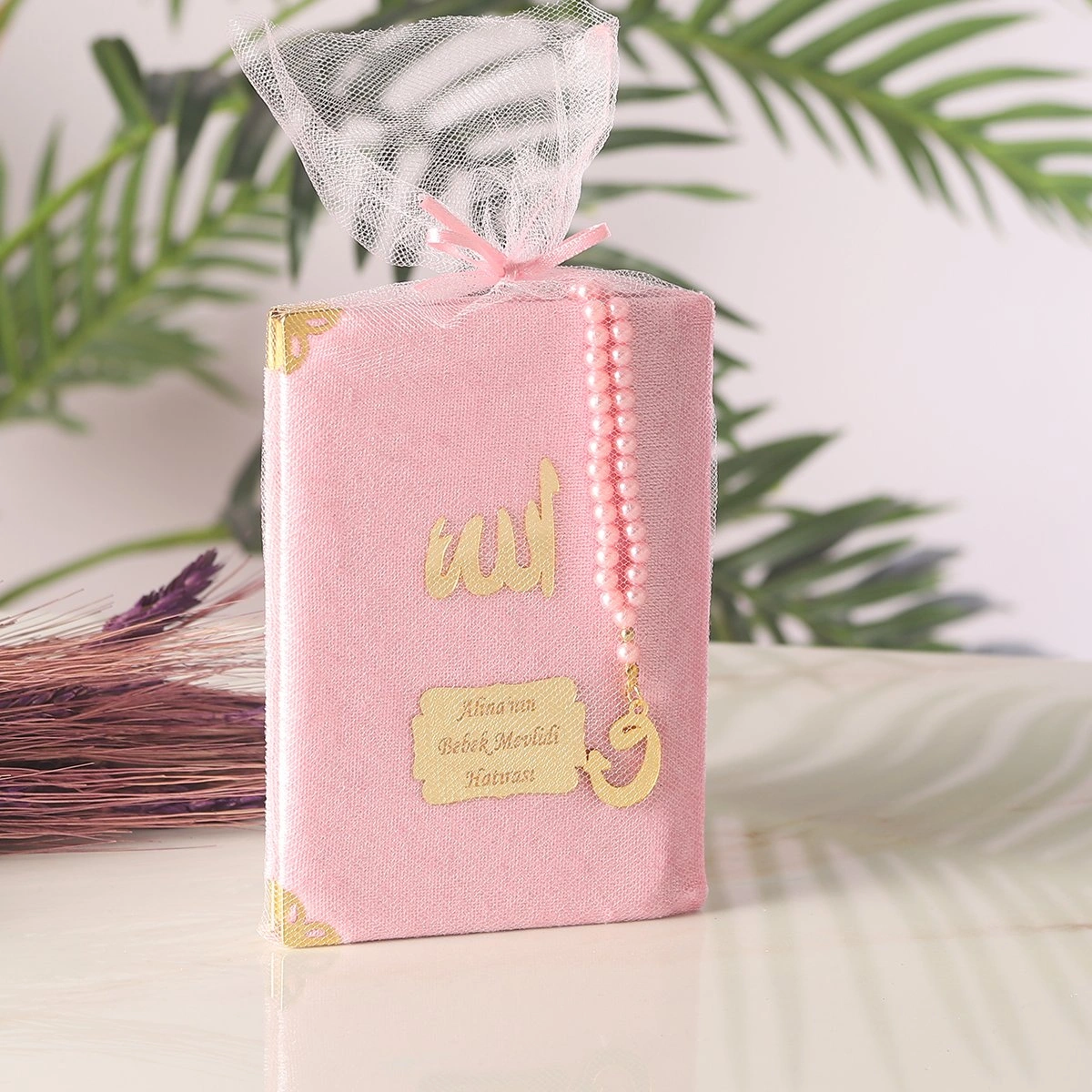 64 Sayfa Pembe Kese ve İnci Tesbihli Kadife Yasin