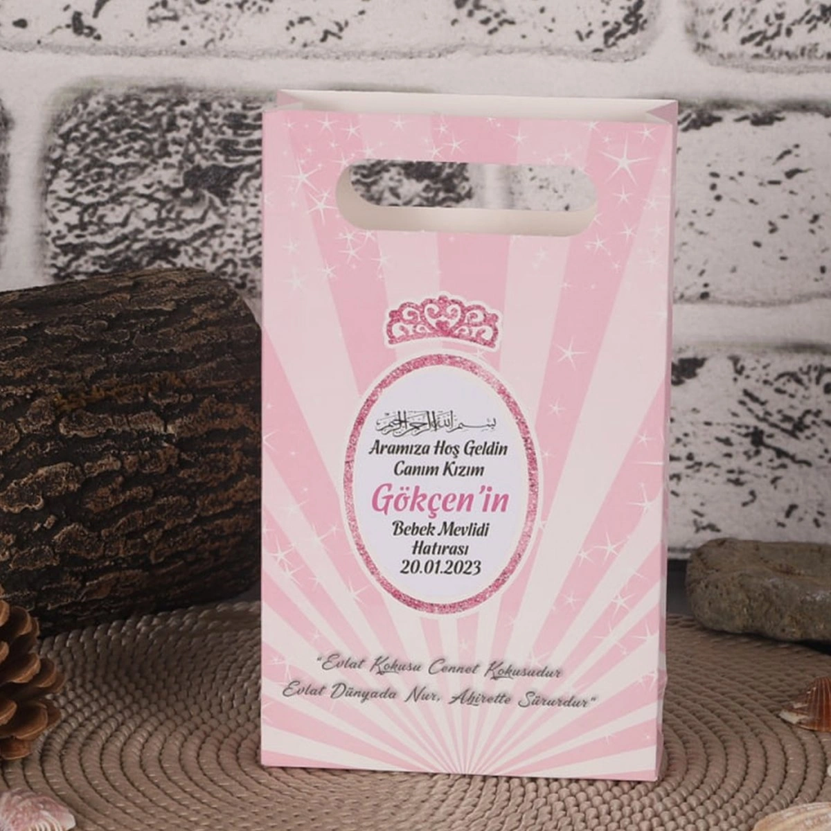 Taç Pembe Karton Çanta