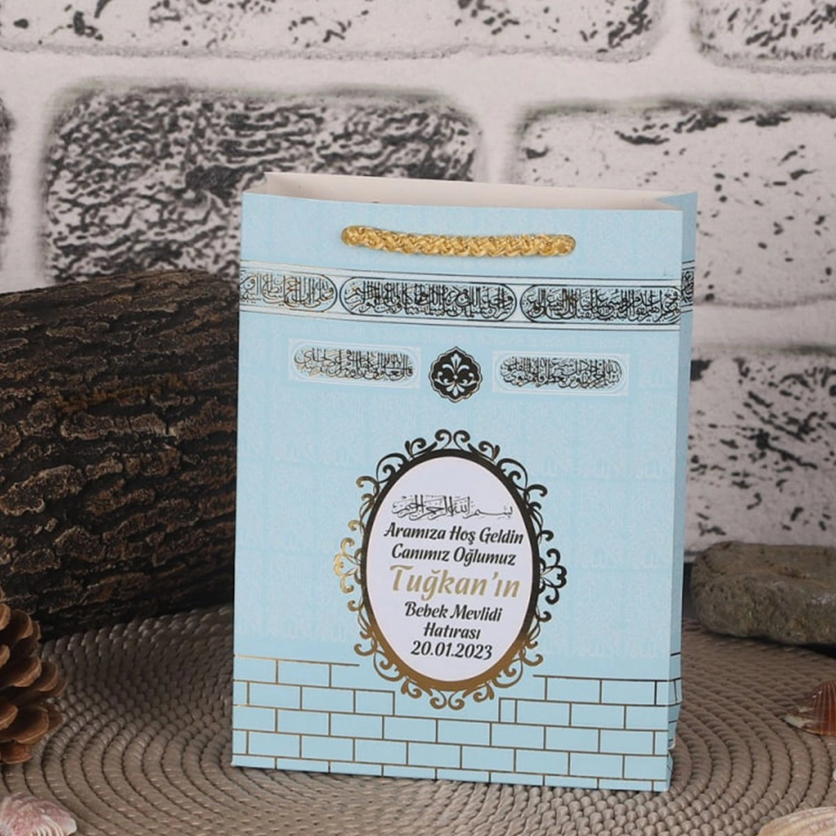 64 Sayfa Yaldız Kabe Mavi Karton Çanta