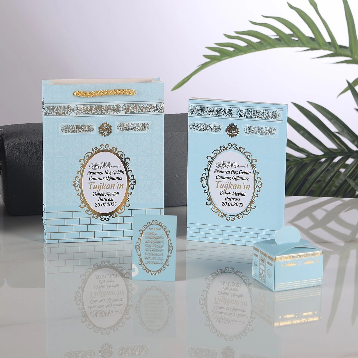 64 Sayfa Yaldız Kabe Mavi Yasin + Çanta + Lokumluk + Magnet