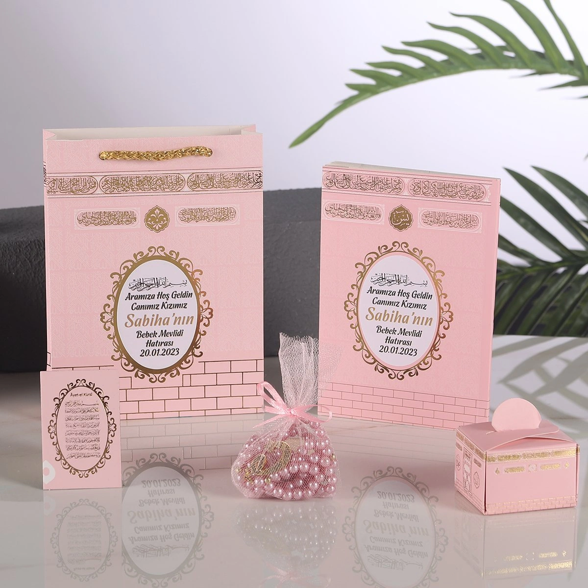 64 Sayfa Yaldız Kabe Pembe 5 li Mevlid Seti