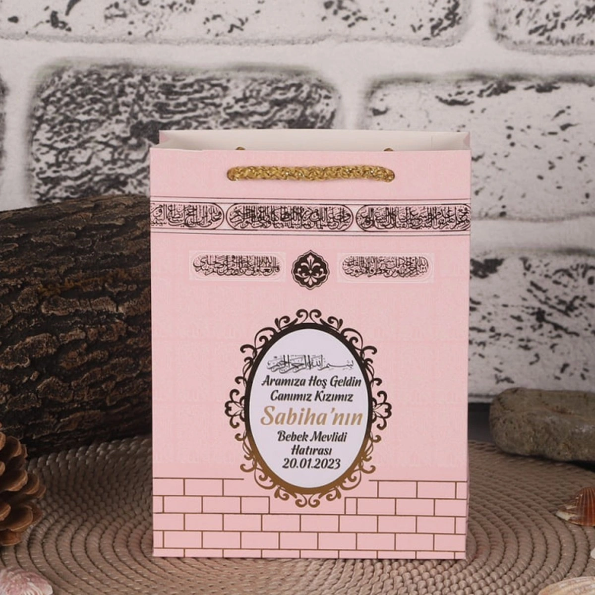 64 Sayfa Yaldız Kabe Pembe Karton Çanta