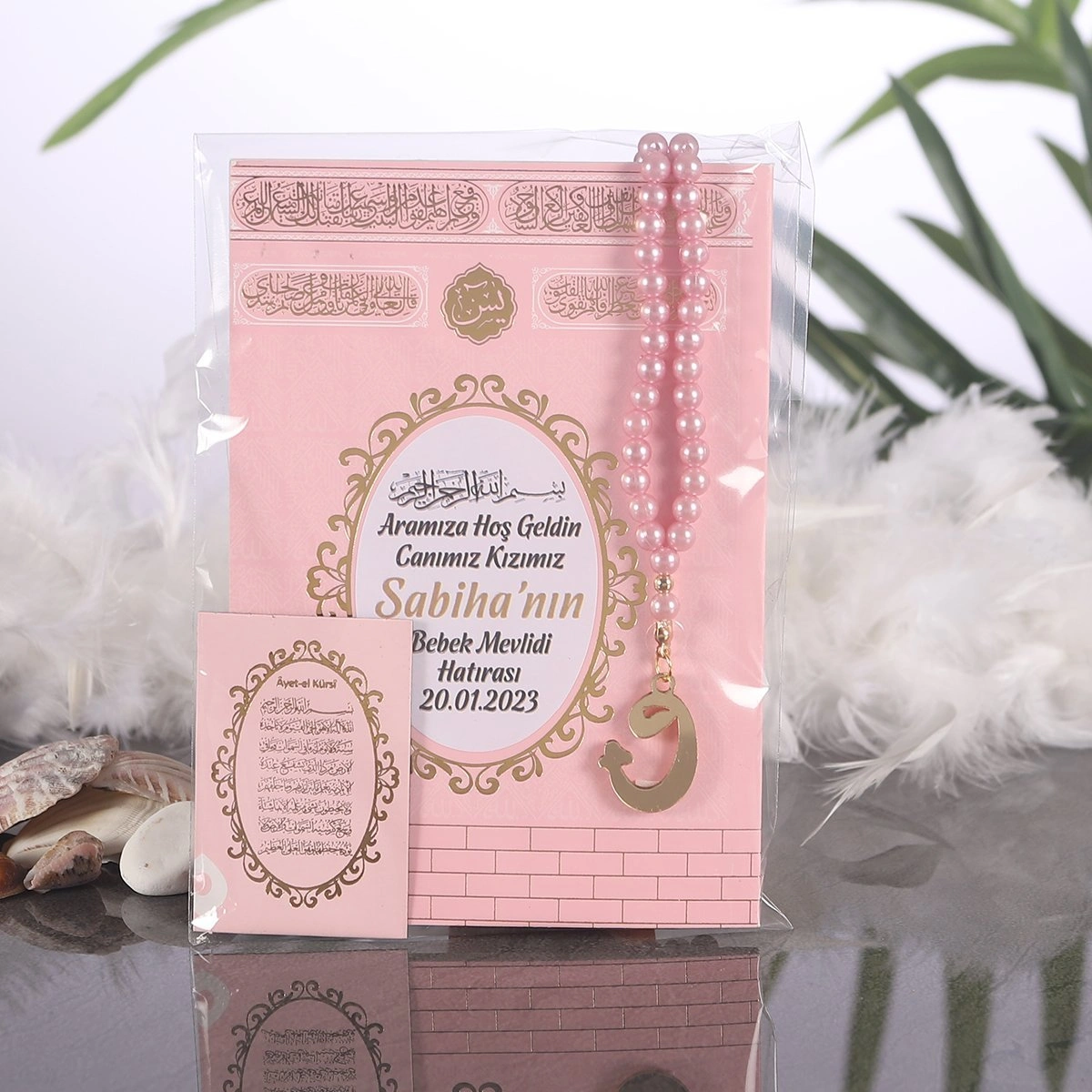 64 Sayfa Yaldız Kabe Pembe OPP + Yasin + Magnet + Tesbih