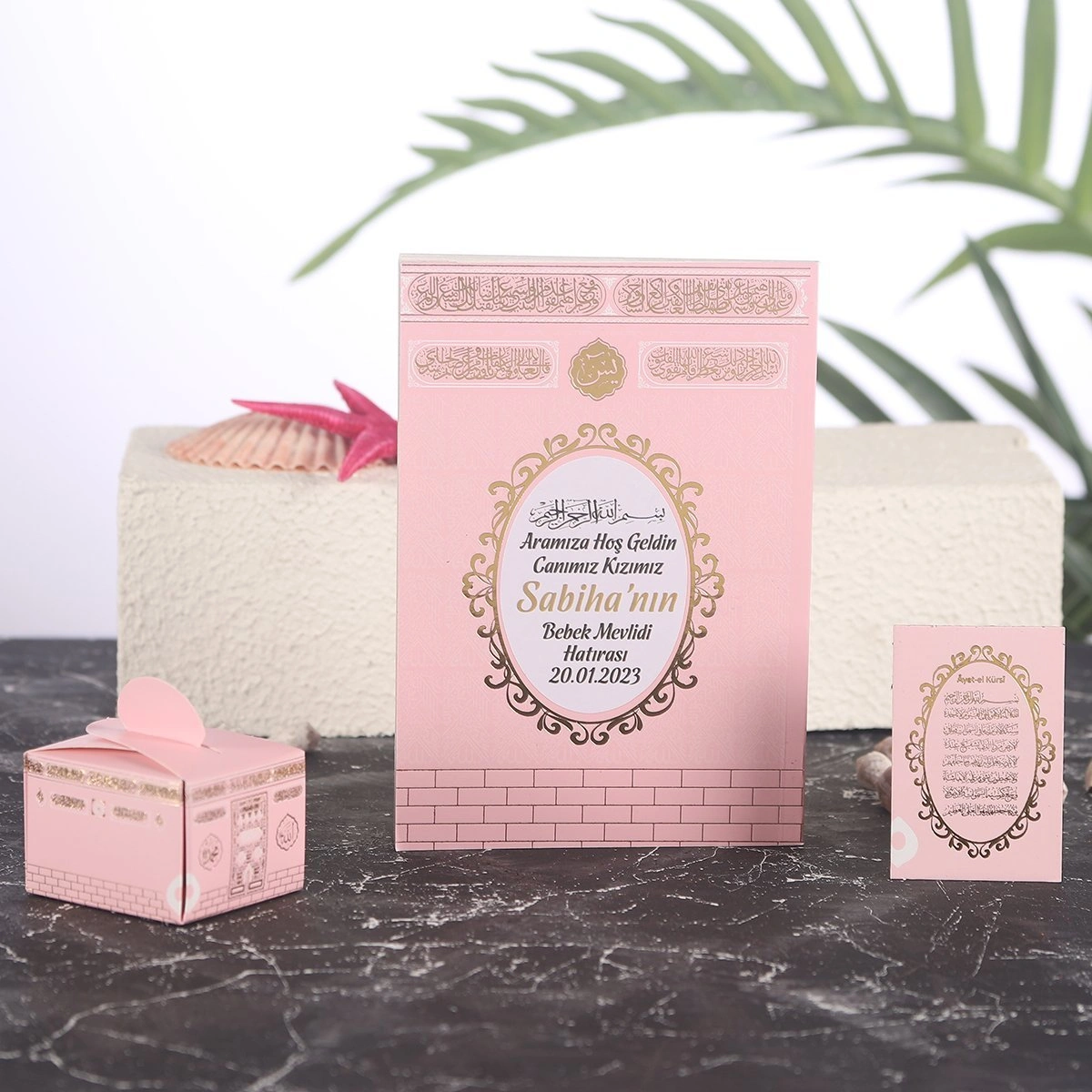 64 Sayfa Yaldız Kabe Pembe Yasin + Lokumluk + Magnet