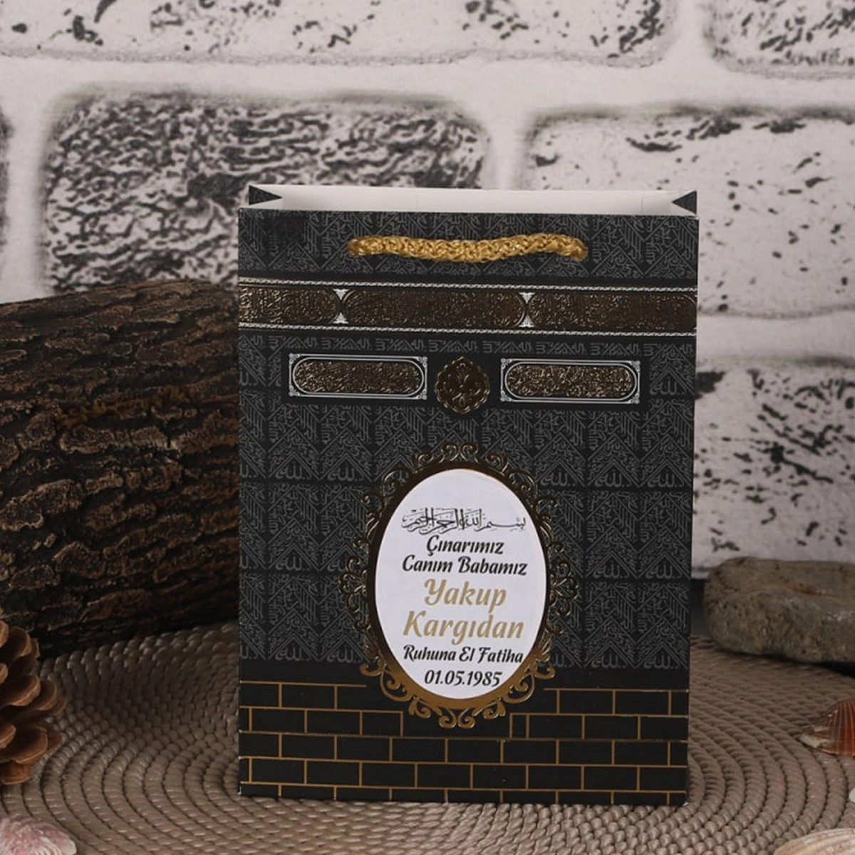 64 Sayfa Yaldız Kabe Siyah Karton Çanta