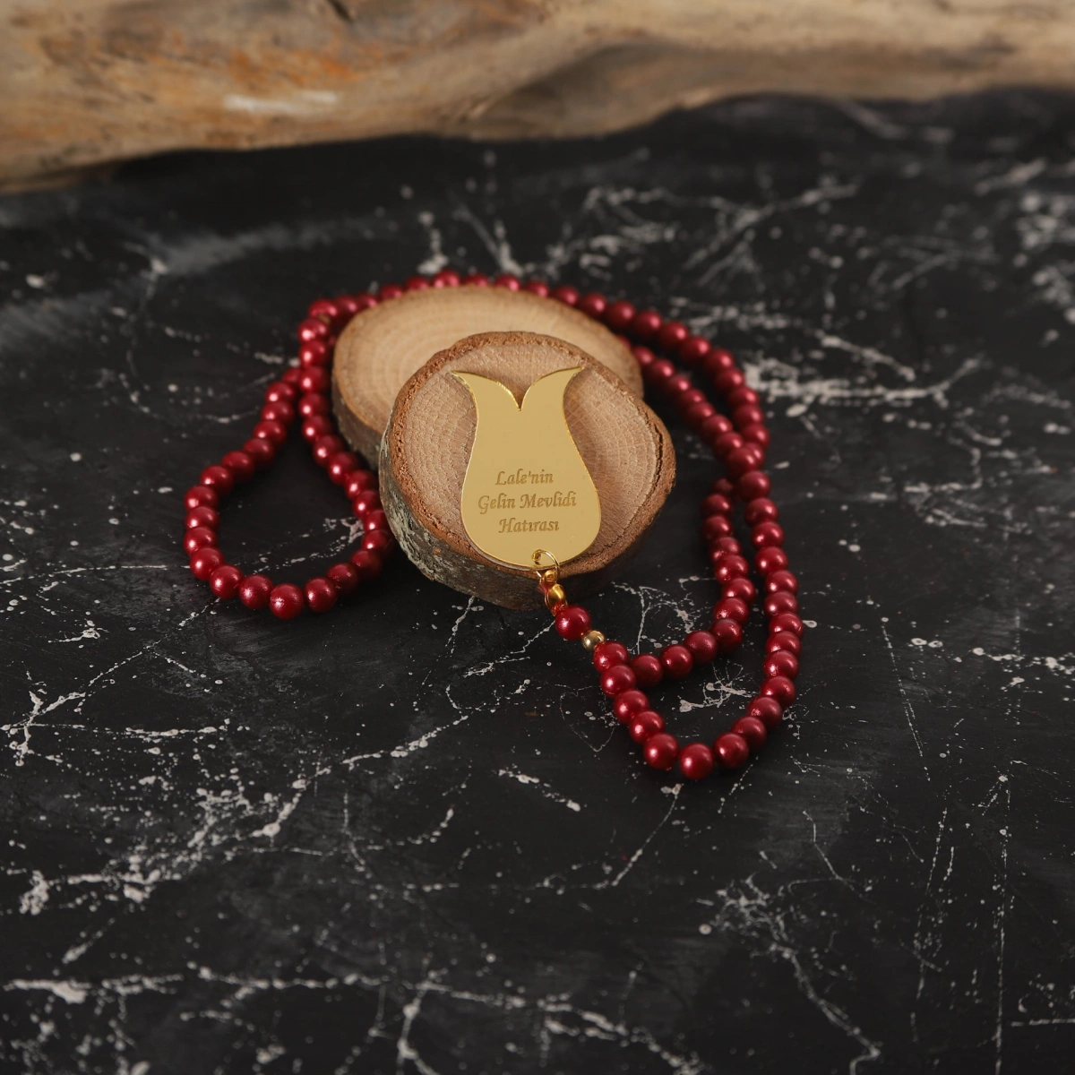 İsme Özel İnci Tesbih Bordo