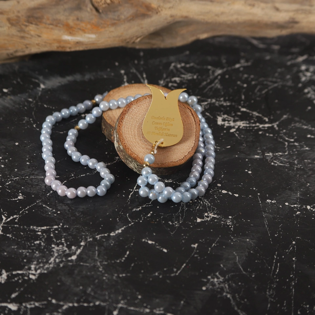 İsme Özel İnci Tesbih Mavi