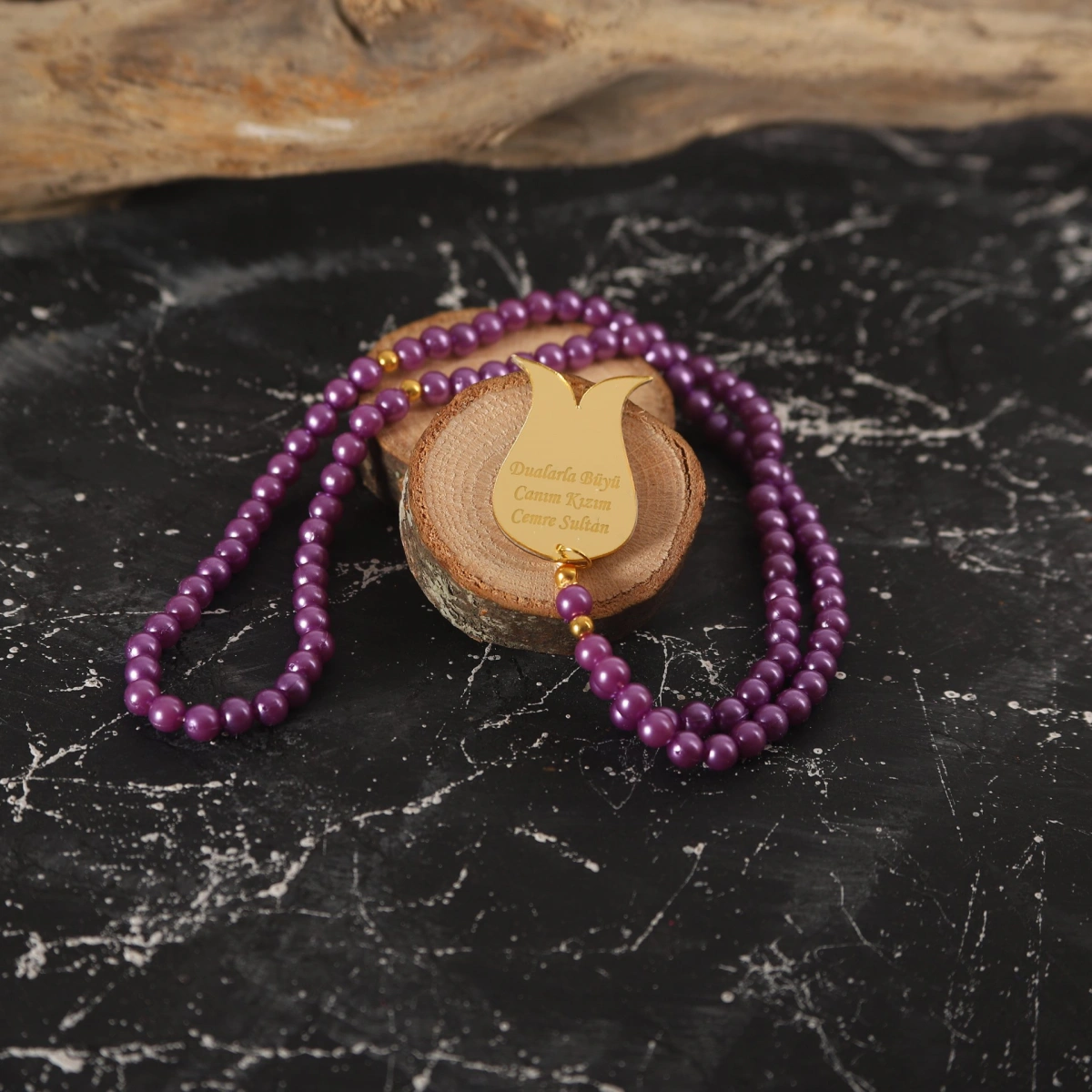 İsme Özel İnci Tesbih Mor
