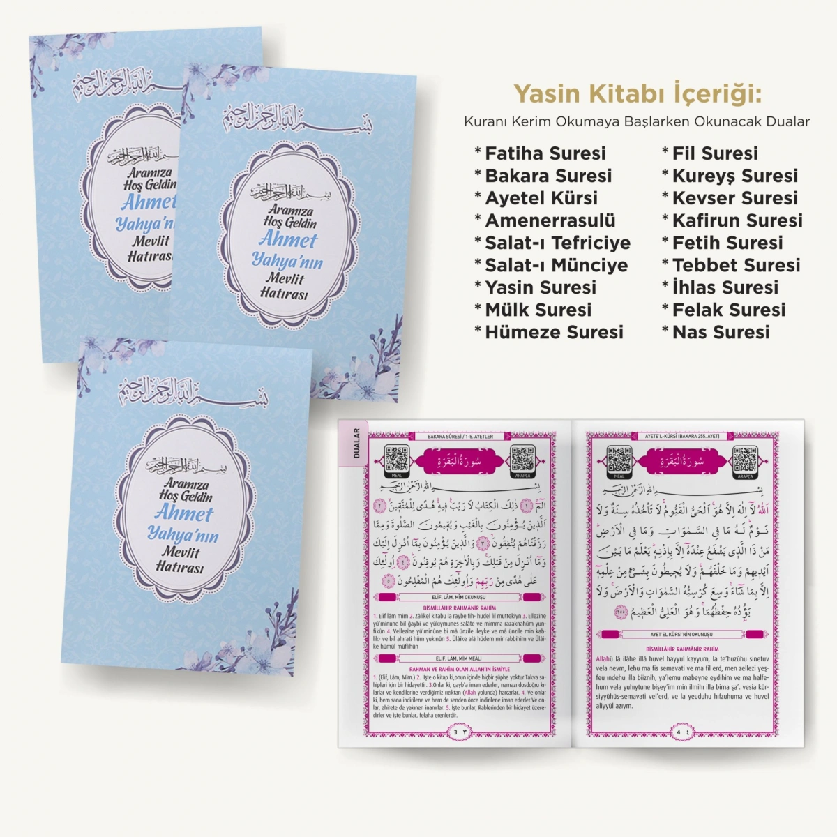 Çiçek Mavi OPP + Yasin + Magnet + Tesbih