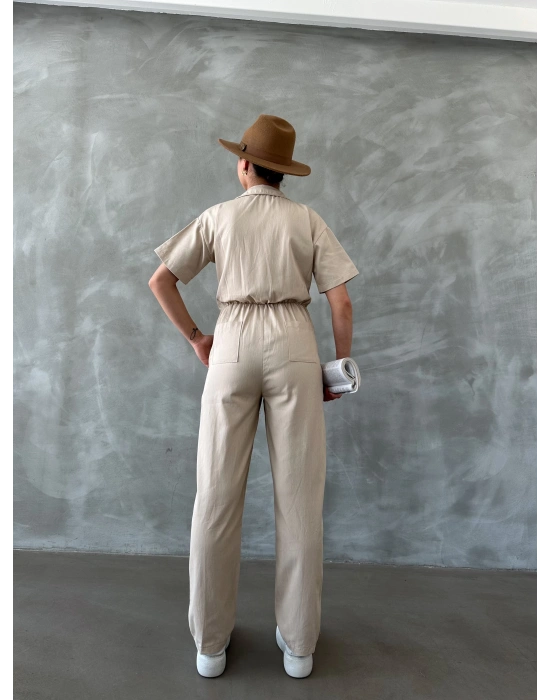 Gabardin Kısa Kollu Tulum