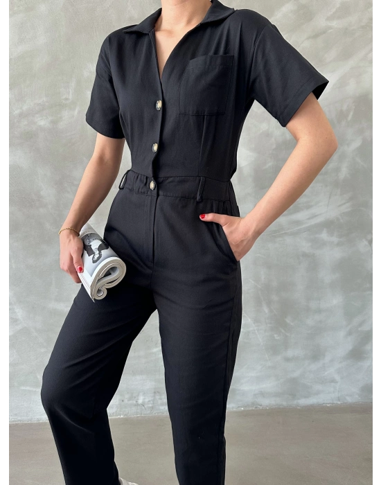 Gabardin Kısa Kollu Tulum