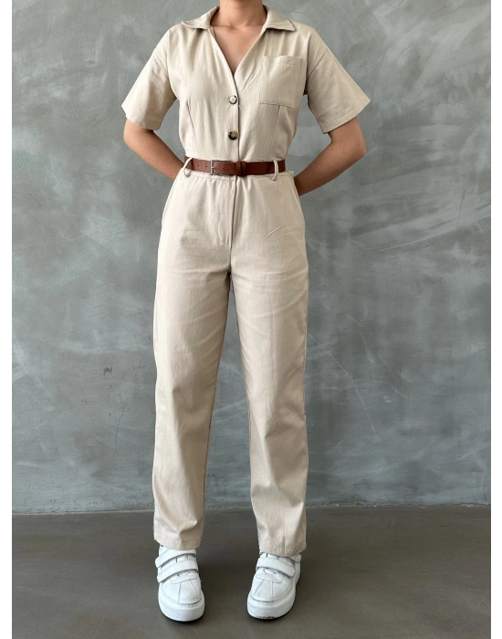 Gabardin Kısa Kollu Tulum