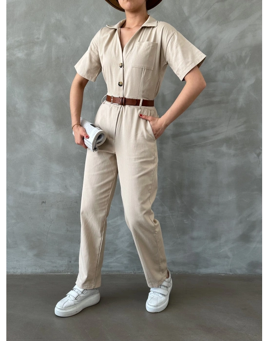 Gabardin Kısa Kollu Tulum