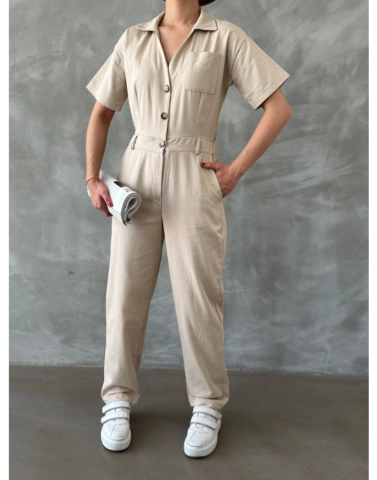 Gabardin Kısa Kollu Tulum