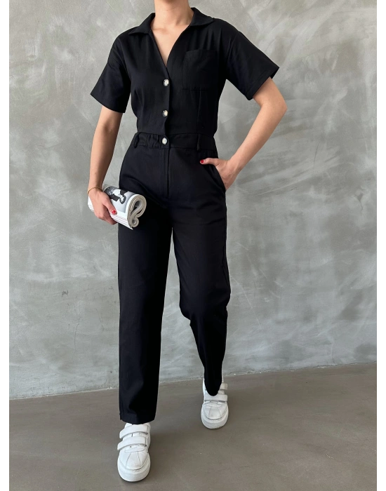 Gabardin Kısa Kollu Tulum